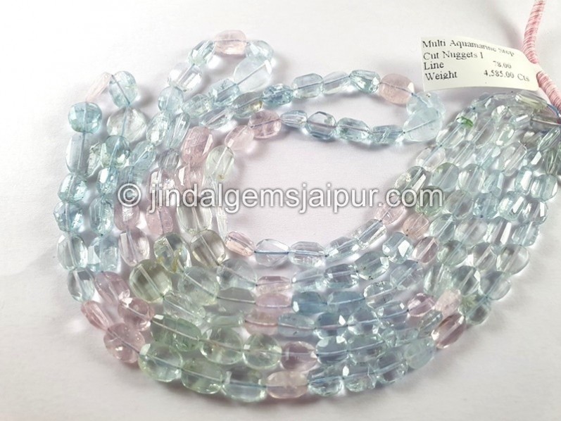Multi Aquamarine Faceted Nuggets Beads