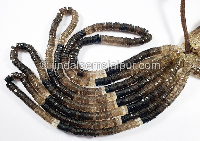 Smoky Quartz Shaded Faceted Tyre Shape Beads