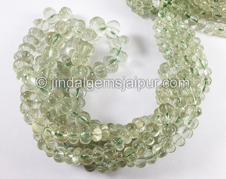 Green Amethyst Carved Pumpkin Shape Beads