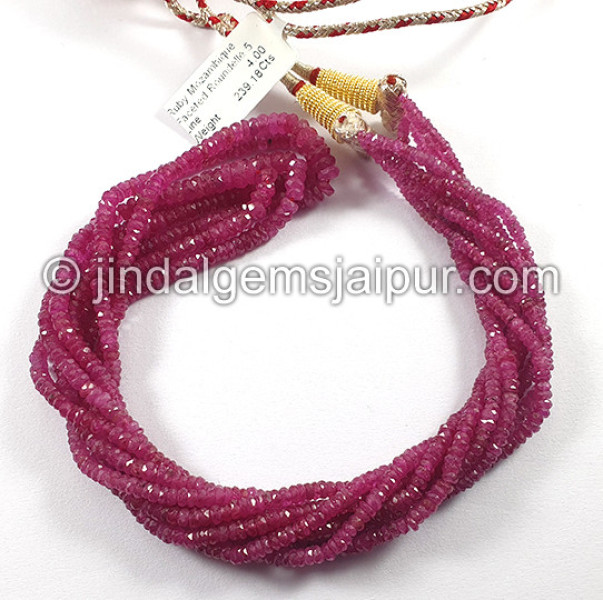 Ruby Mozambique Faceted Roundelle Shape Beads