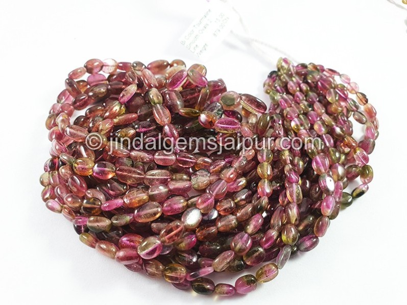 Bi Color Tourmaline Smooth Oval Shape Beads