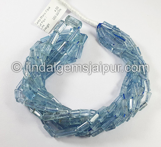 Santa Maria Aquamarine Cut Pipe Shape Beads