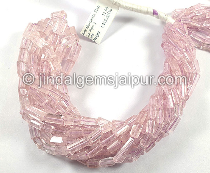 Pink Morganite Step Cut Pipe Shape Beads