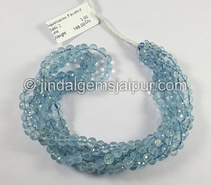 Aquamarine Faceted Balls Shape Beads