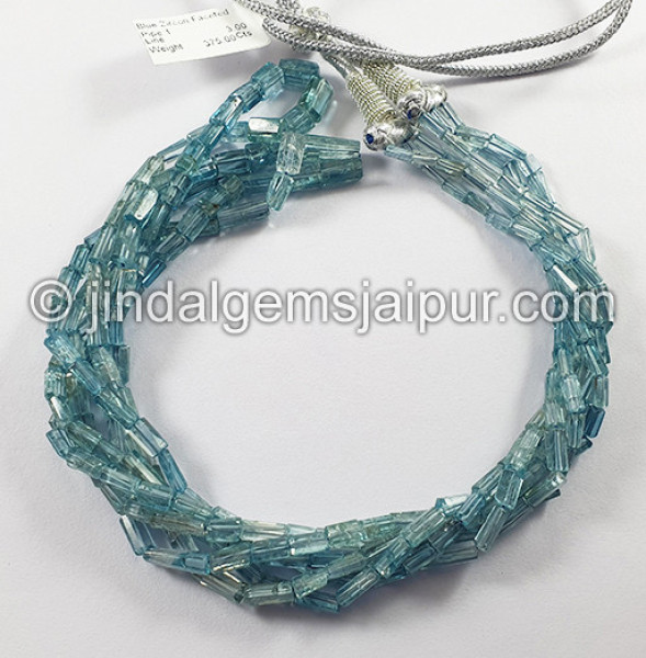 Blue Zircon Faceted Pipe Shape Beads