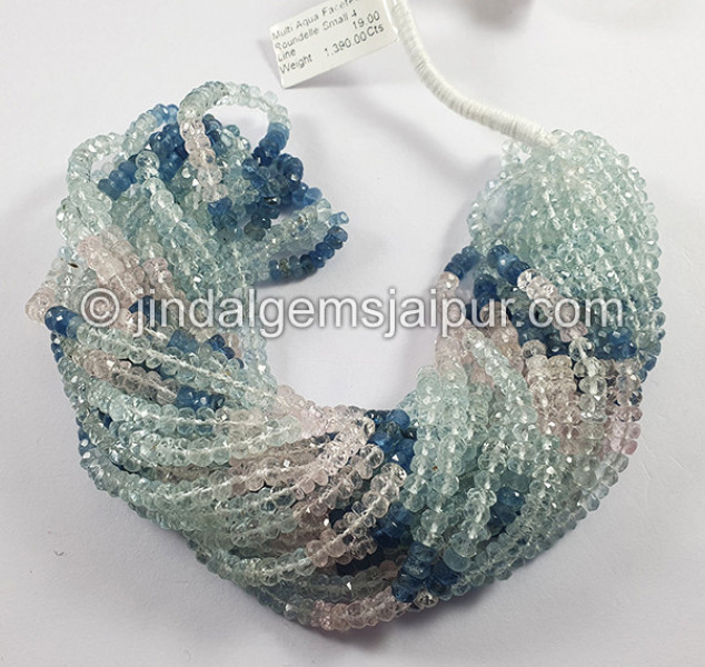 Multi Aquamarine Faceted Roundelle Shape Small Beads