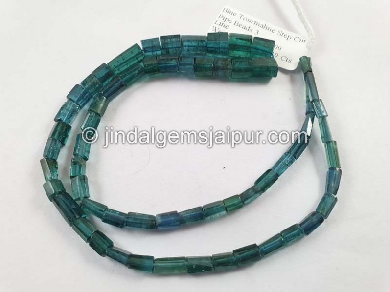 Blue Tourmaline Step Cut Pipe Beads