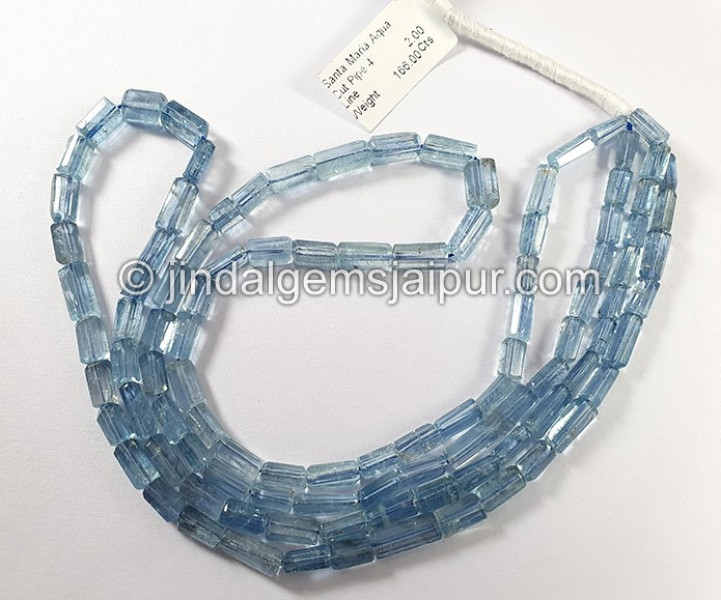 Santa Maria Aquamarine Cut Pipe Shape Beads