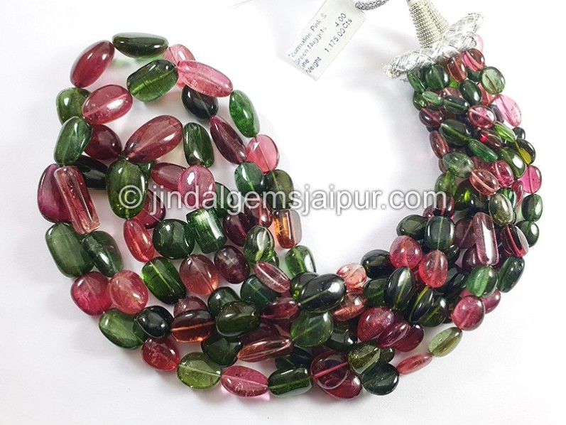 Tourmaline Pink And Green Smooth Nuggets Shape Beads