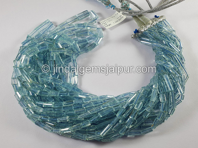 Aquamarine Step Cut Shaded Pipe Shape Small Beads