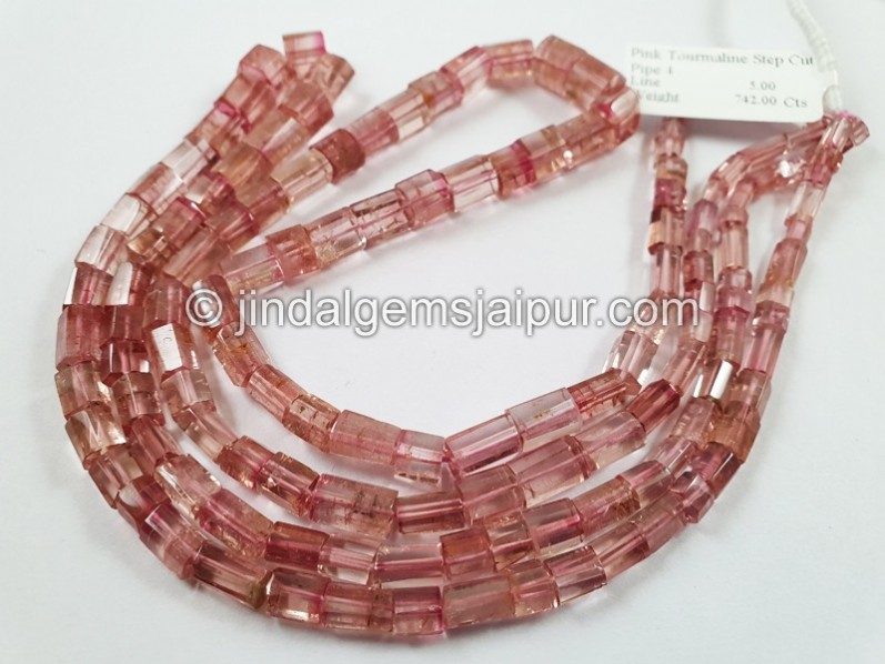 Pink Tourmaline Step Cut Cylinder Beads