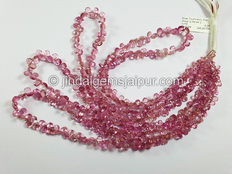 Pink Tourmaline Faceted Pear & Heart Shape Beads