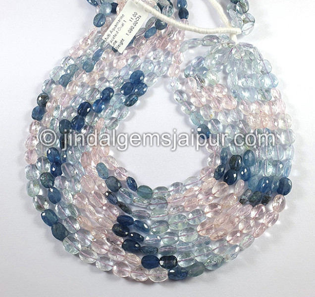 Multi Aquamarine Faceted Oval Shape Beads