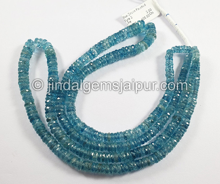 Blue Zircon Faceted Tyre Shape Beads