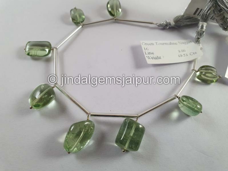 Bluish Green Tourmaline Smooth Nugget Beads