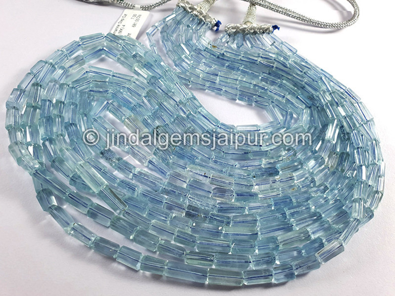 Aquamarine Step Cut Pipe Shape Beads