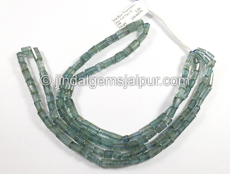 Teal Blue Tourmaline Step Cut Pipe Shape Beads