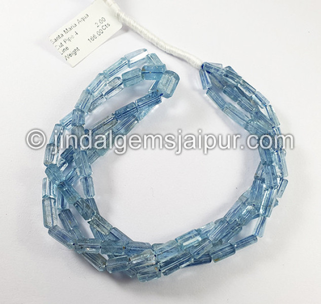 Santa Maria Aquamarine Cut Pipe Shape Beads