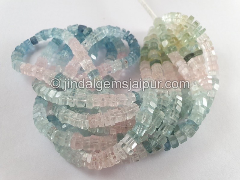 Multi Aquamarine Step Cut Bolt Beads
