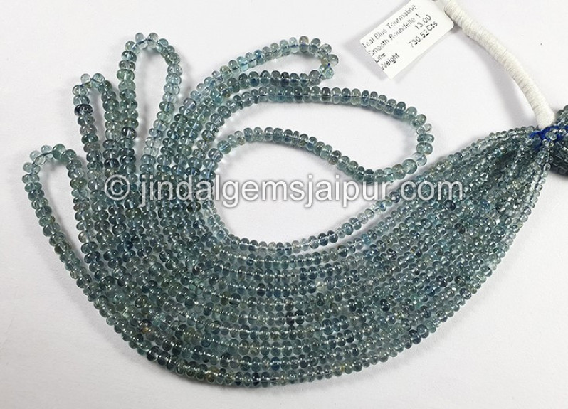 Teal Blue Tourmaline Smooth Roundelle Shape Beads