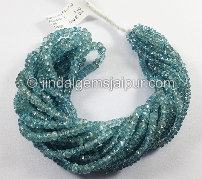 Blue Zircon Faceted Roundelle Shape Beads