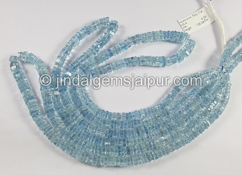 Aquamarine Step Cut Bolt Shape Beads