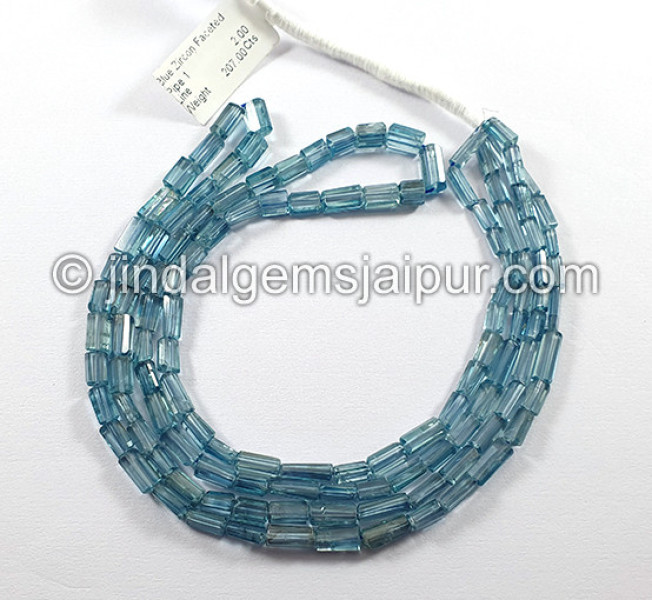 Blue Zircon Faceted Pipe Shape Beads
