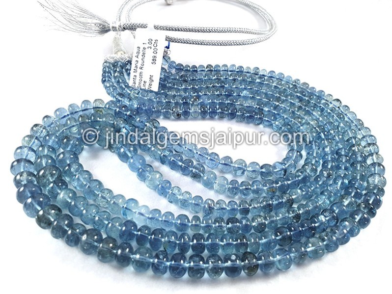 Santa Maria Aquamarine Smooth Roundelle Shape Beads