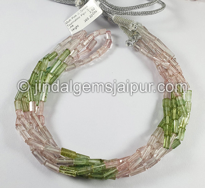 Muti Pink And Green Tourmaline Pipe Shape Beads