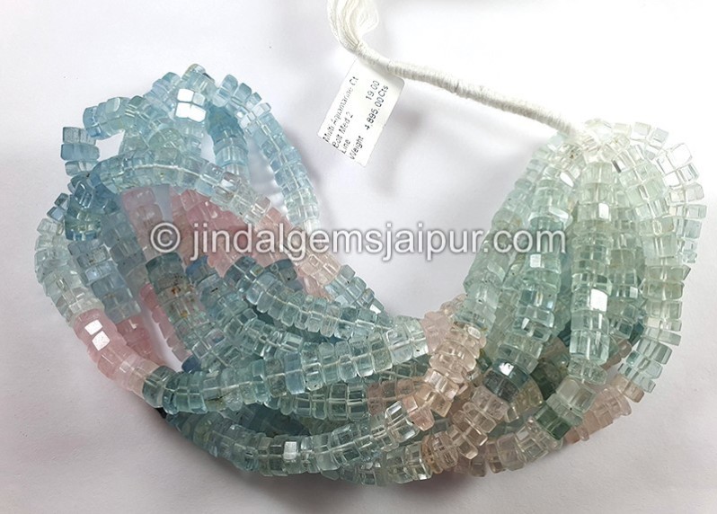 Multi Aquamarine Step Cut Bolt Shape Medium Beads