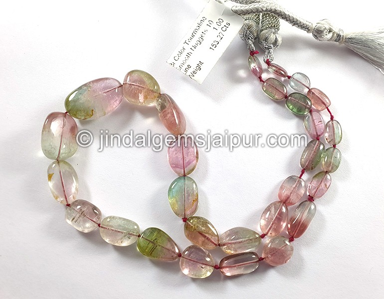 Bi Color Tourmaline Smooth Nuggets Shape Beads
