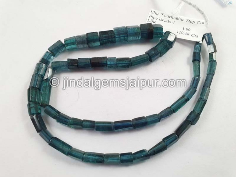 Blue Tourmaline Step Cut Pipe Beads