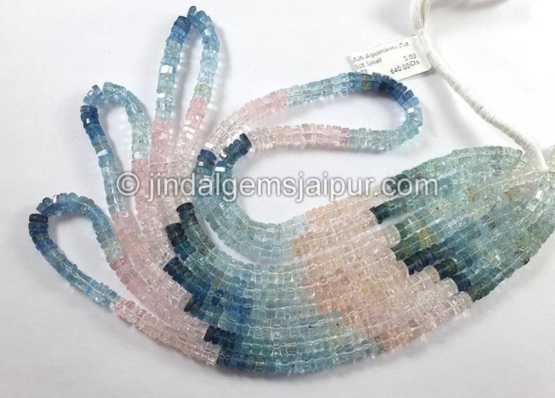 Multi Aquamarine Step Cut Bolt Shape Small Beads