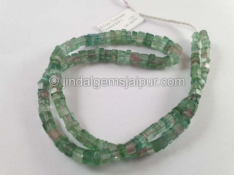 Bi Color Tourmaline Faceted Bolt Beads