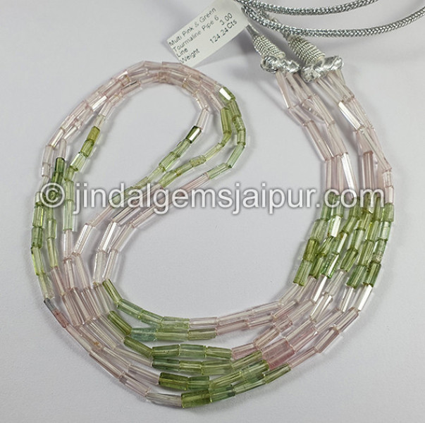 Muti Pink And Green Tourmaline Pipe Shape Beads