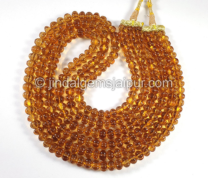 Madeira Citrine Carved Pumpkin Shape Beads