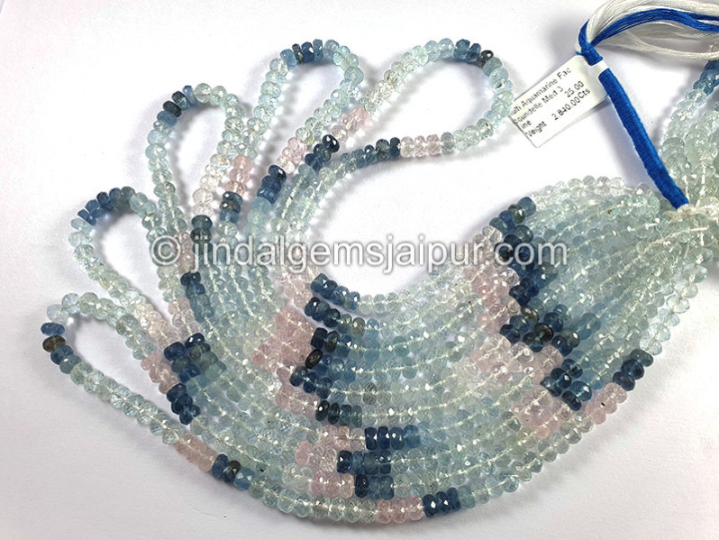 Multi Aquamarine Faceted Roundelle Shape Beads