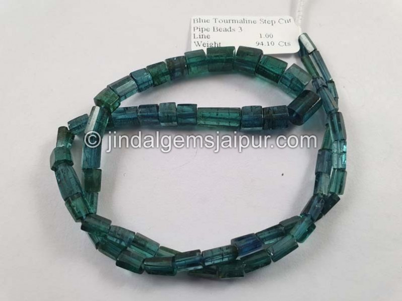 Blue Tourmaline Step Cut Pipe Beads