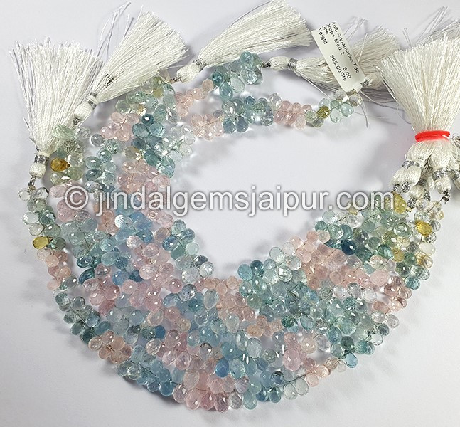 Multi Aquamarine Faceted Drops Shape Medium Beads