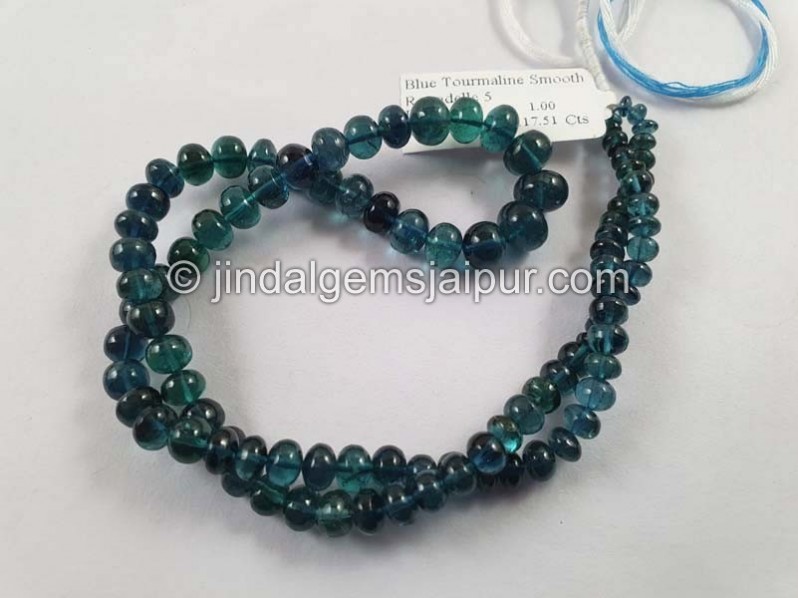 Indicolite Blue Tourmaline Smooth Roundelle Beads