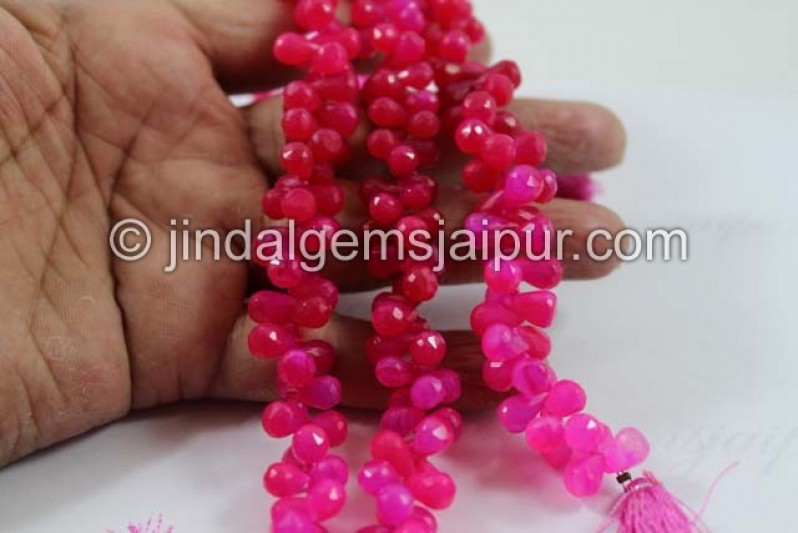 Raspberry Chalcedony Faceted Drops Shape Beads