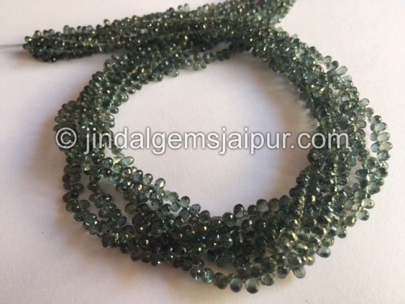 Bluish Green Songea Sapphire Faceted Drops Beads