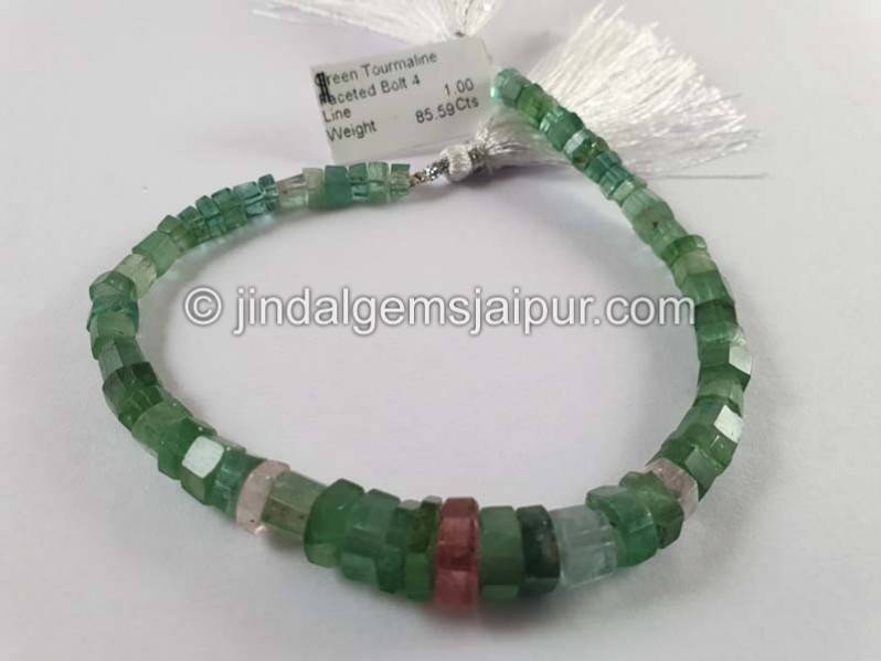 Green Tourmaline Faceted Bolt Beads