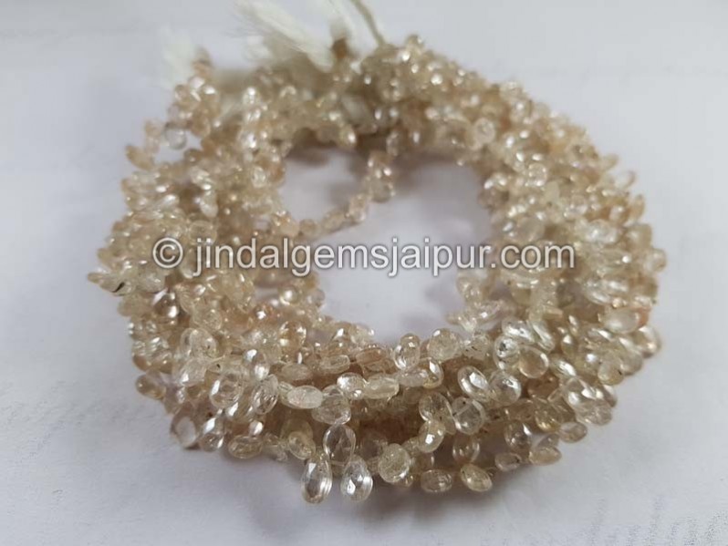 Natural White Zircon Faceted Pear Beads