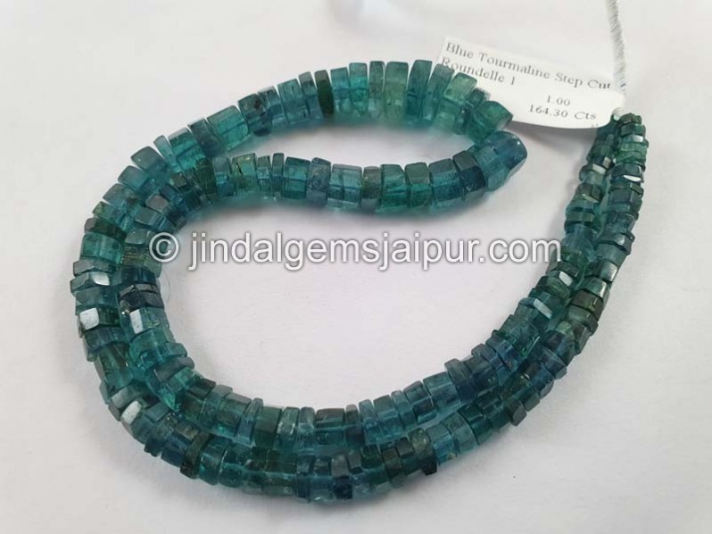Blue Tourmaline Step Cut Roundelle Beads