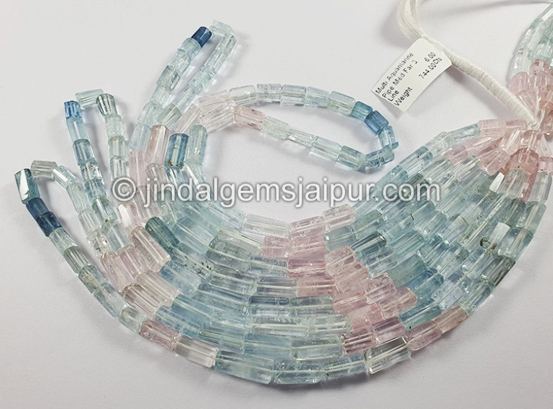 Multi Aquamarine Pipe Shape Medium Beads