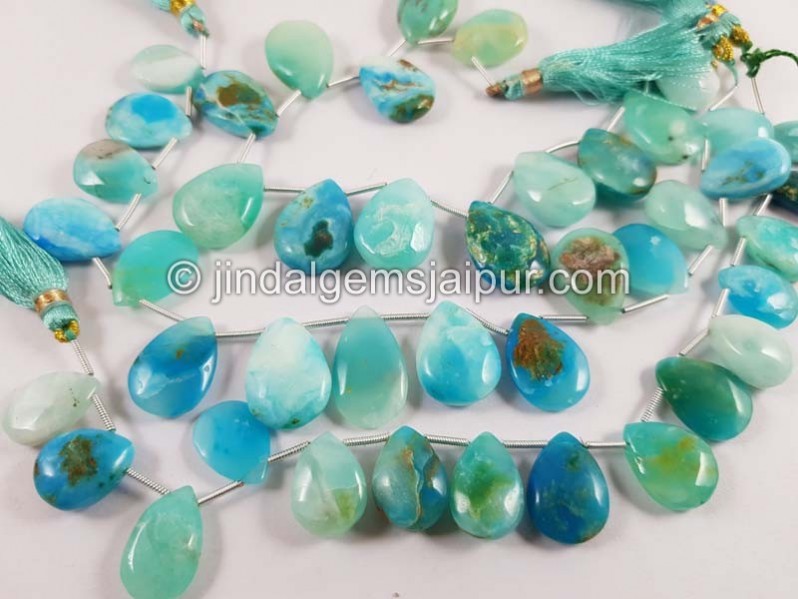 Natural Peruvian Blue Opal Smooth Pear Beads
