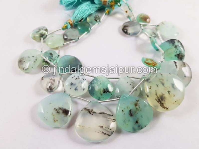 Natural Peruvian Blue Opal Smooth Heart Beads