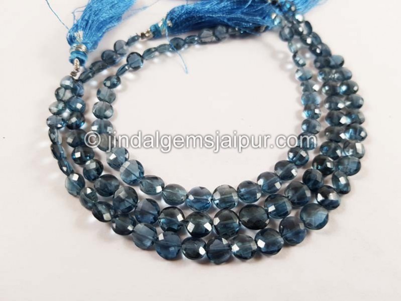 London Blue Topaz Far Faceted Coin Shape Beads