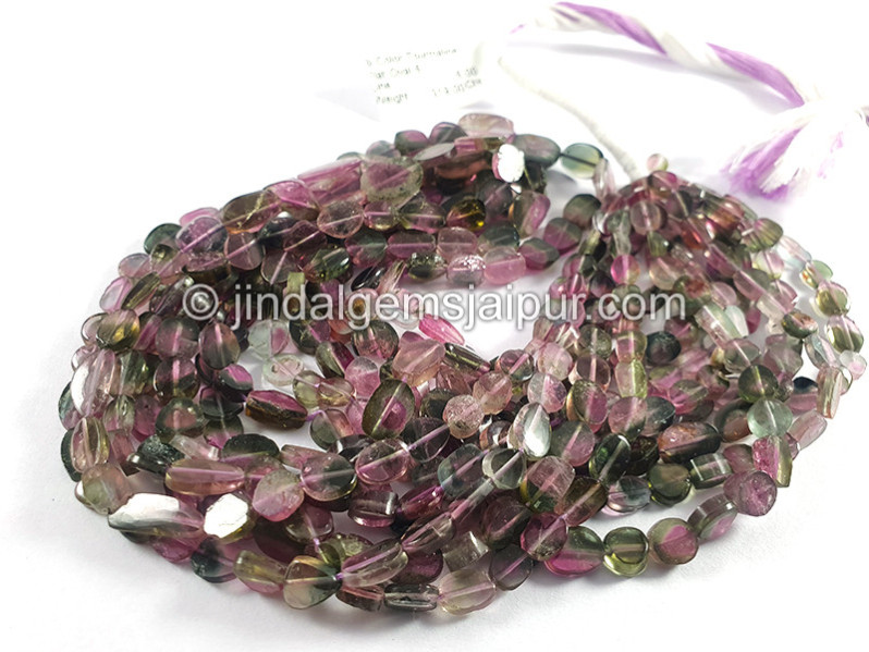 Bi Color Tourmaline Flat Oval Shape Beads